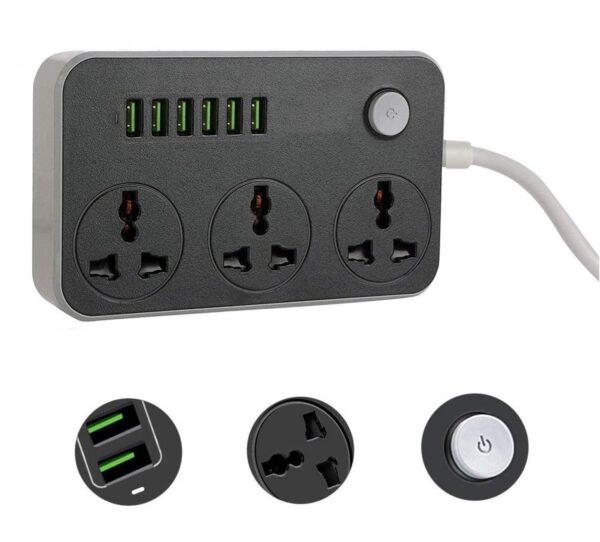 Socket Extension Board with USB Ports – Multi Plug Power Strip for Home & Office