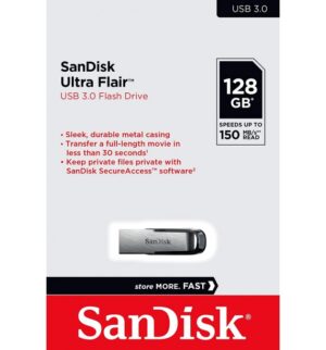 SanDisk Ultra Flair 128GB USB 3.0 Flash Drive – High-Speed & Sleek Metal Design