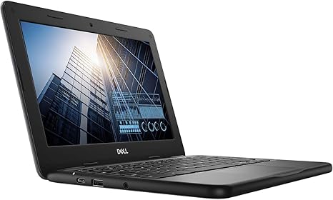 Dell Latitude 3100 Chromebook side front angle view with compact keyboard and HD screen