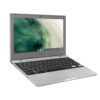 Samsung Chromebook 4 silver laptop side angle view with compact portable bod